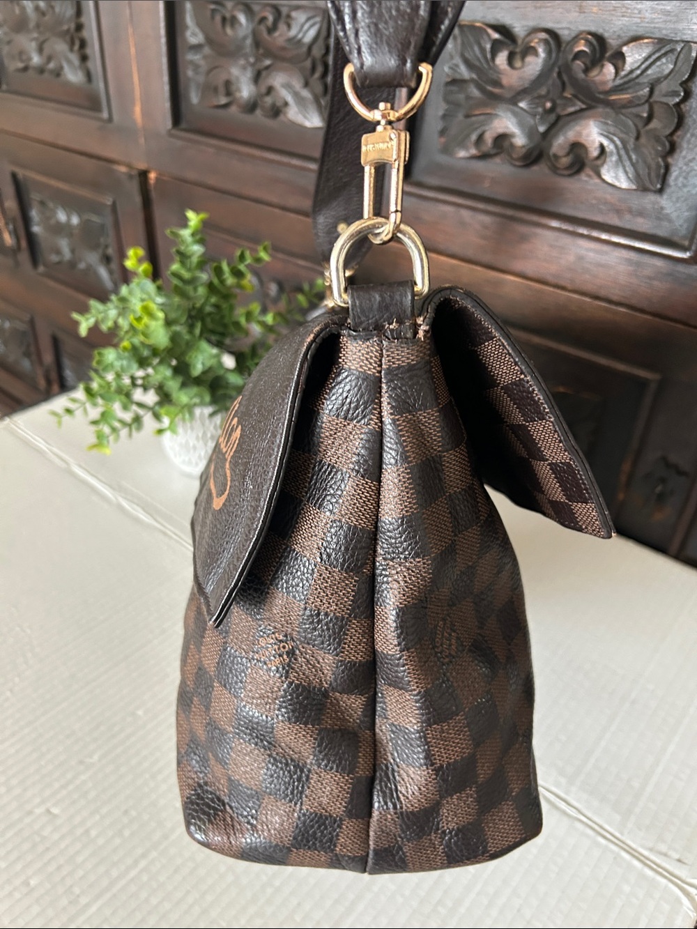 Beautiful Brown Checker Canvas Shoulder Bag with - Picture 6 of 17